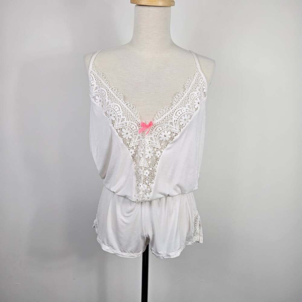 Victorias Secret Lace Romper White Y2K Coquette Lingerie Slip Teddy XS NWT Fairy